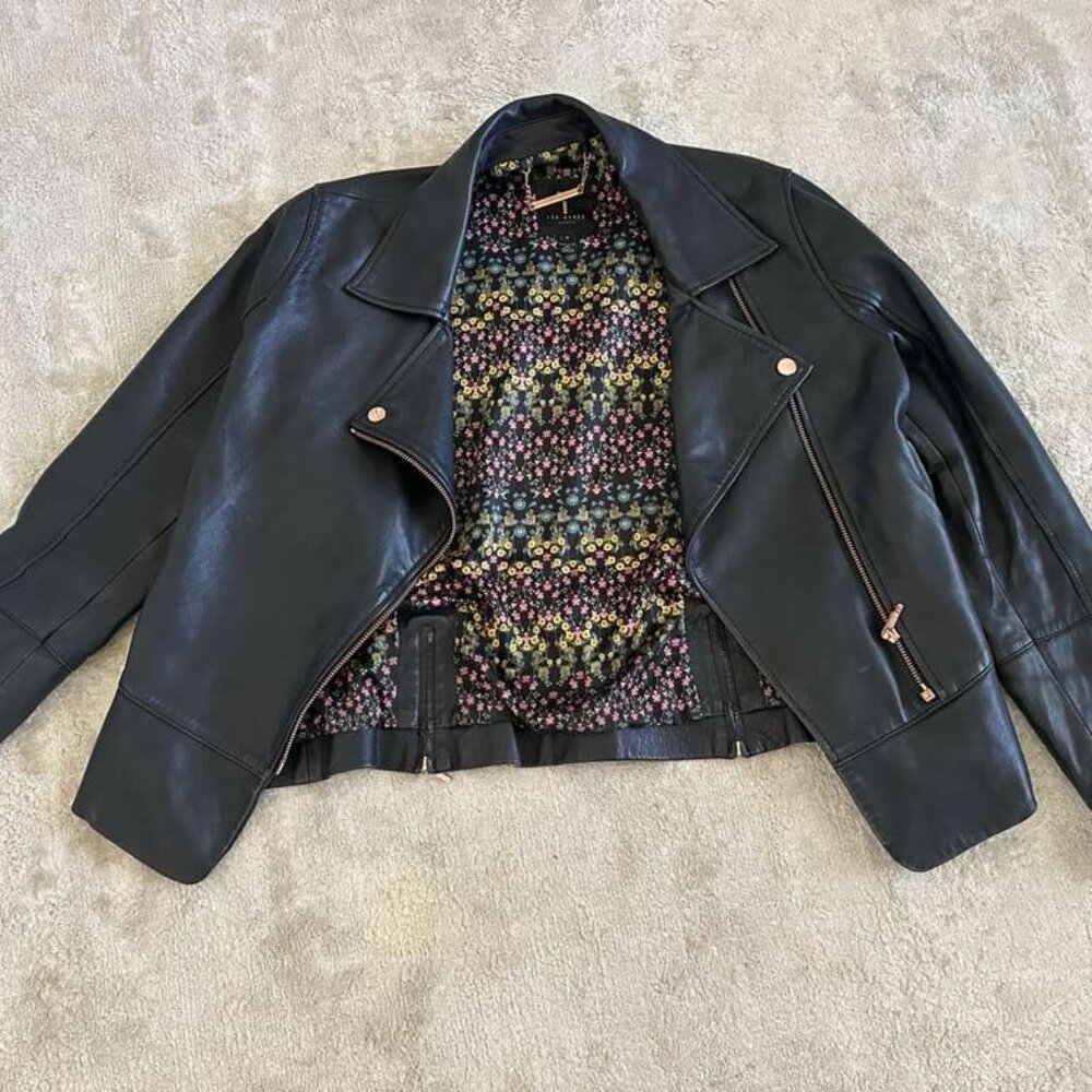 Ted Baker London Lizia Minimal Biker Jacket Black - Size 4